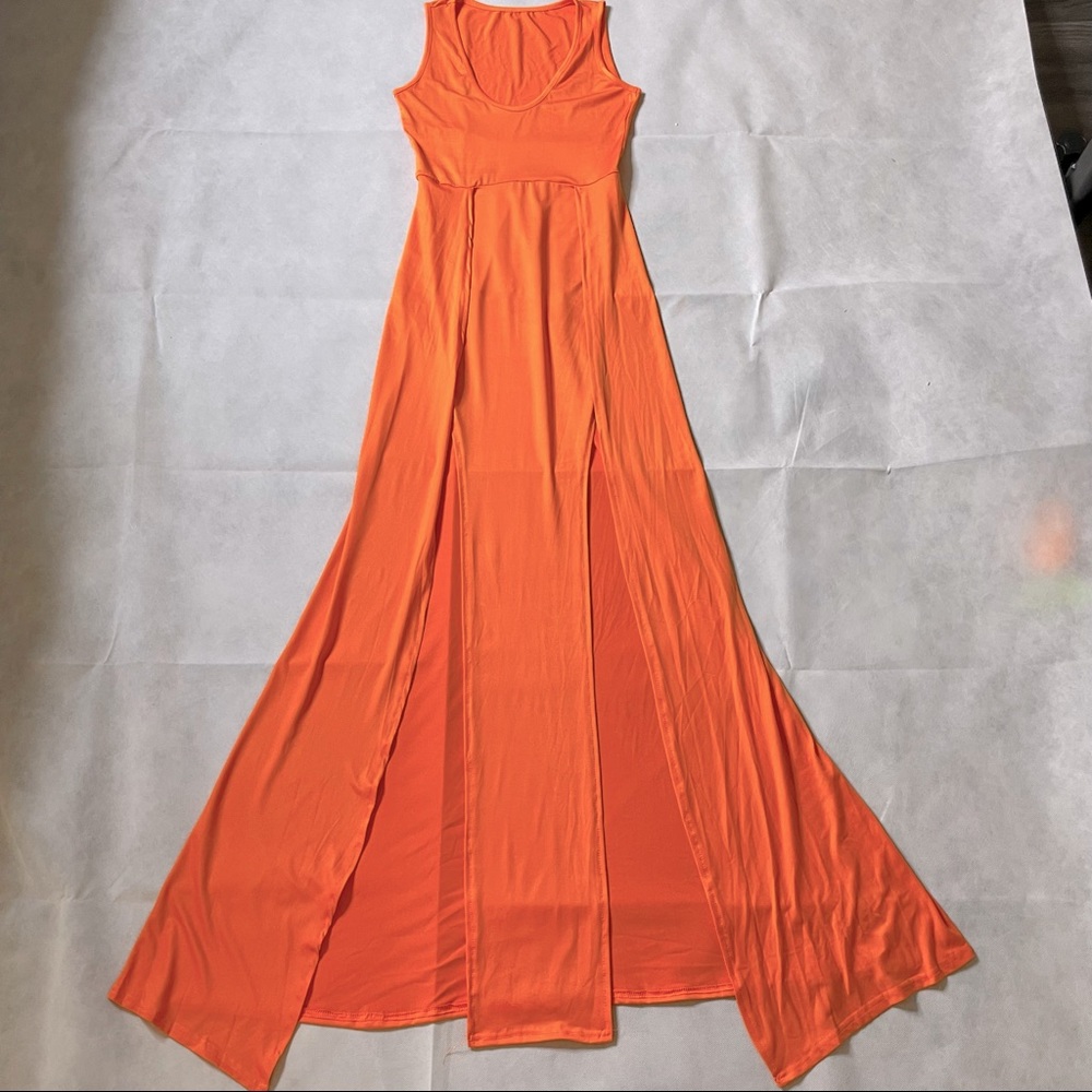 Orange maxi dress with double slit